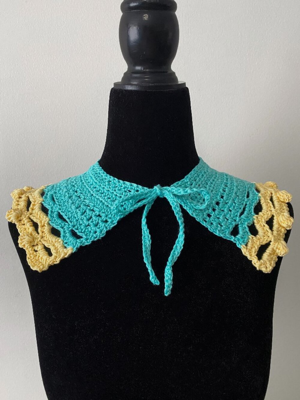 Handmade Crochet Teal Yellow Cotton Collar Neckwear Accessory